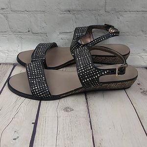 Ann Taylor Loft Sandals Wedge Black White 8 M